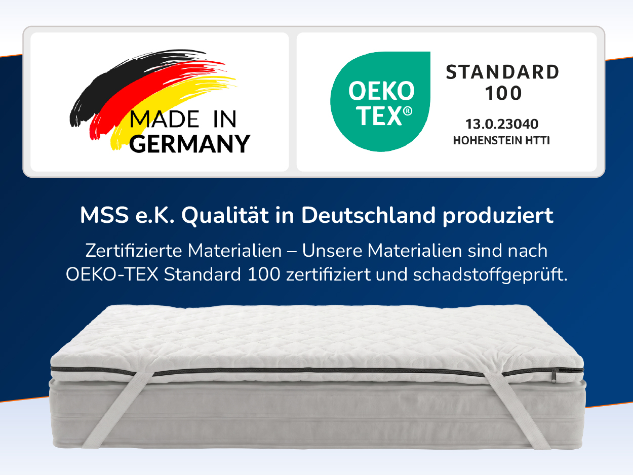 Siegel Made in Germany und STANDARD 100 by OEKO-TEX mit Prüfnummer
