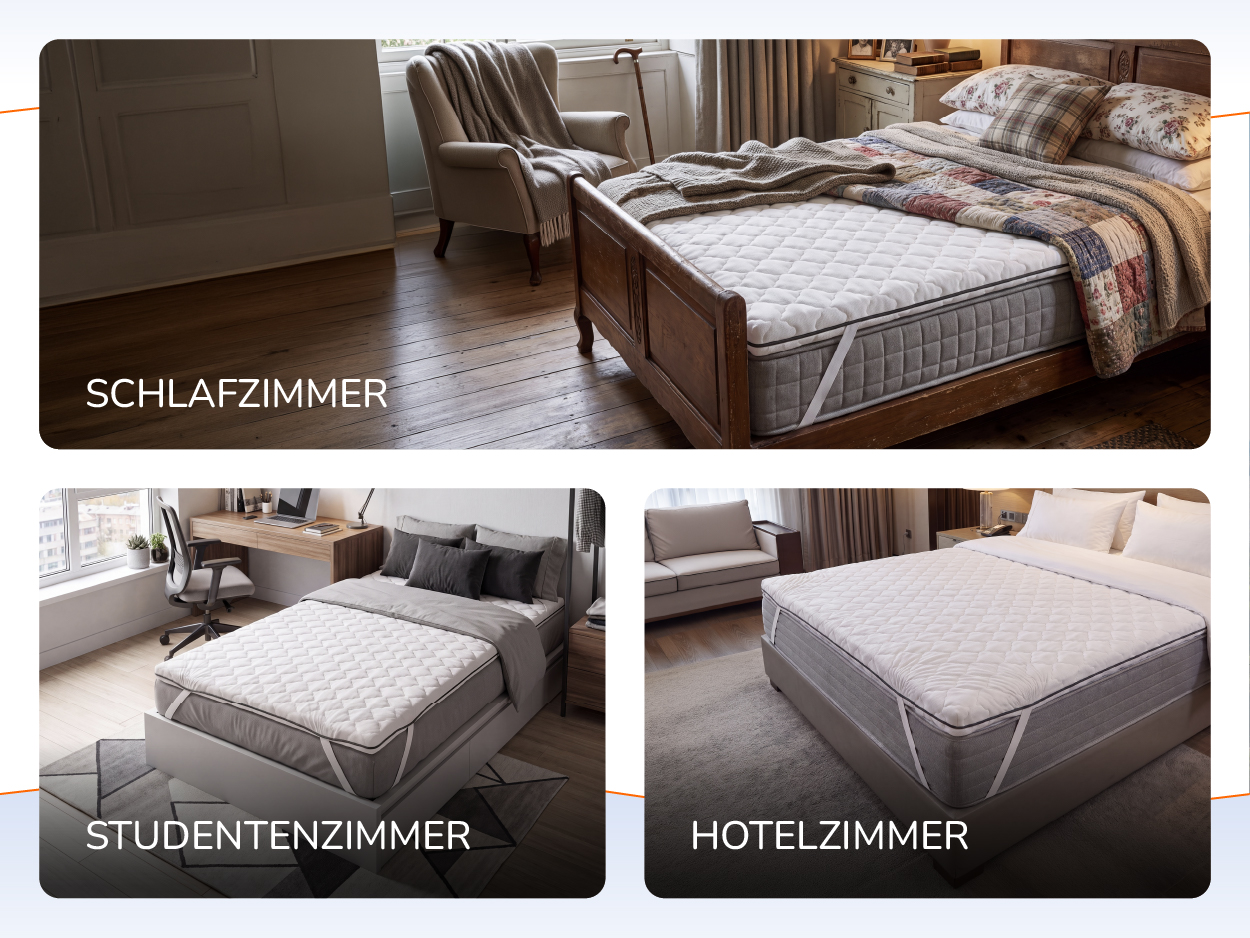 Auflage auf Betten in Schlafzimmer, Studentenzimmer und Hotelzimmer