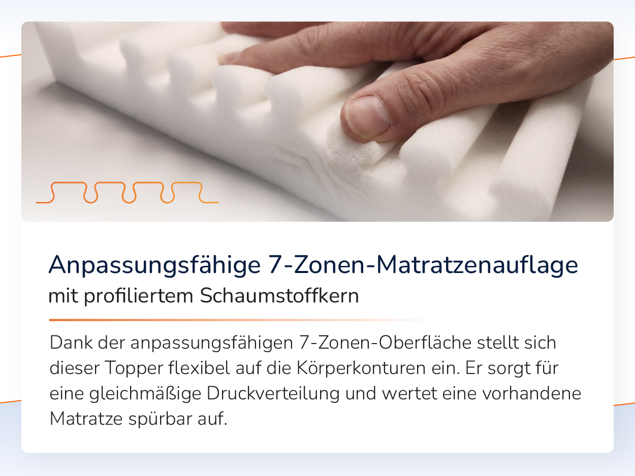 Profilierter Schaumstoffkern in Nahaufnahme, eine Hand drückt hinein